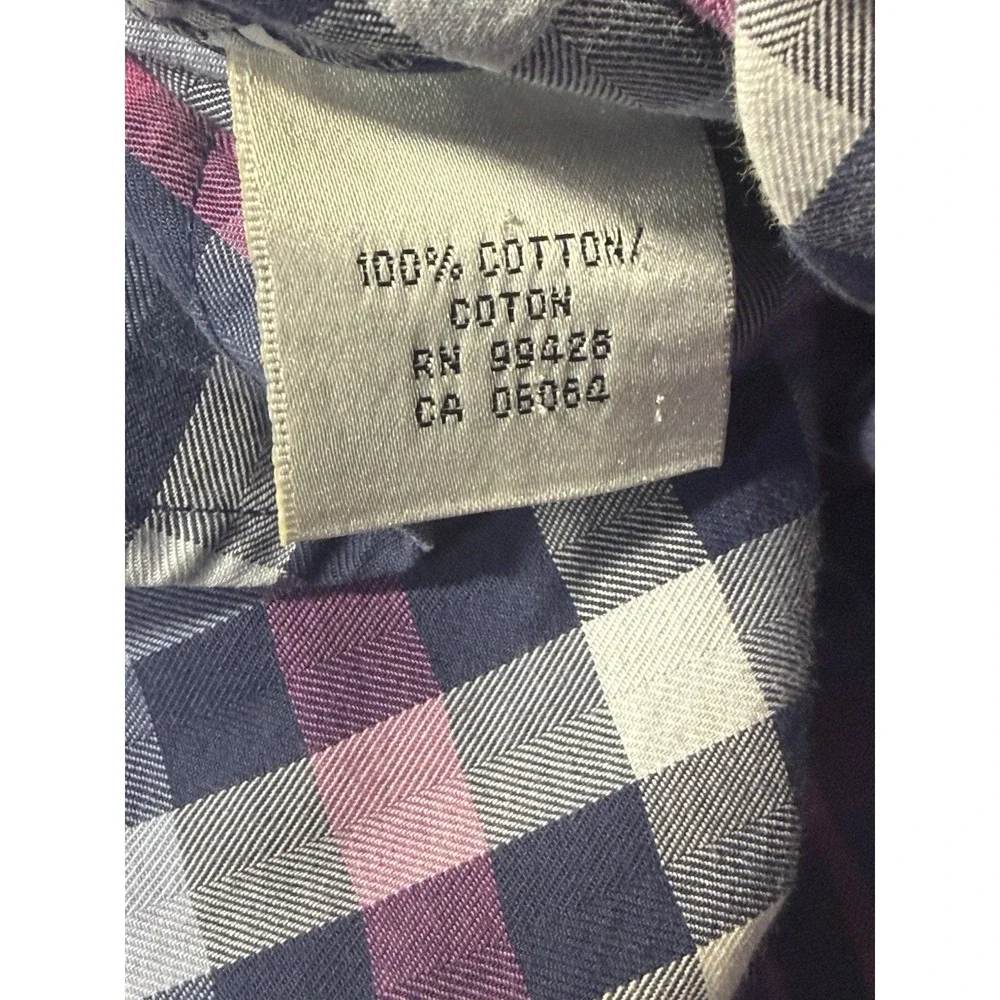 Bugatchi Shaped Fit Plaid‎ Herringbone Long Sleeve Button Down Shirt Small